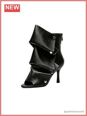 Slouchy Studs Peep Toe Ankle Heels Women Faux Leather Zip Booties